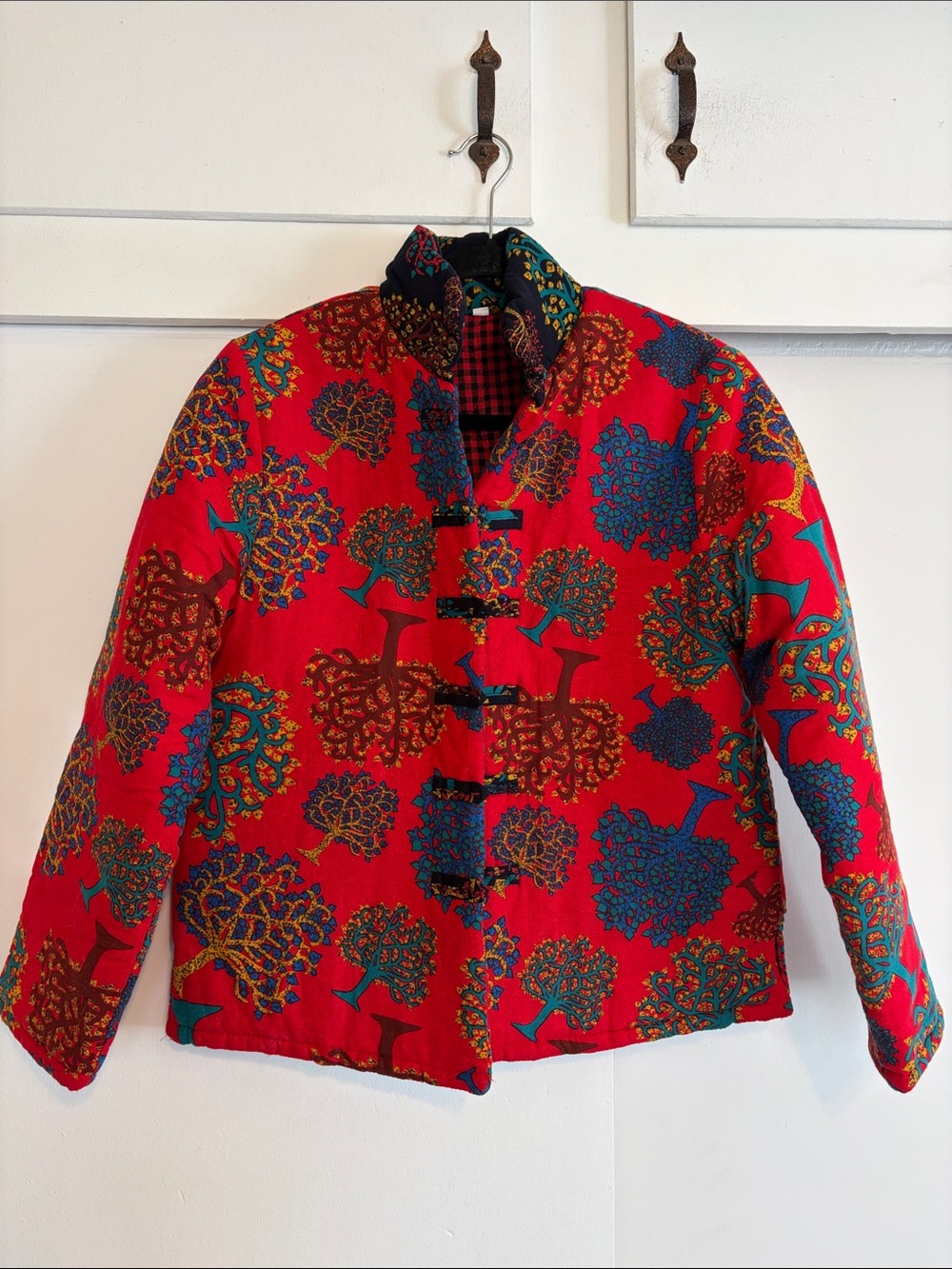 Red Printed Toggle Quilted Jacket - Women